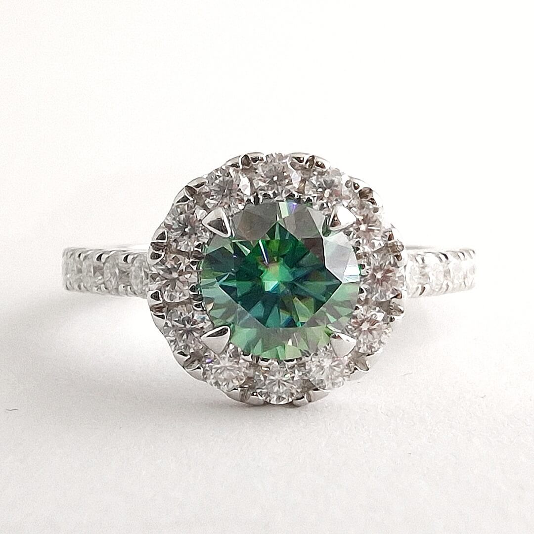 Green Moissanite Ring Platinum Plated Sterling Silver - SOPHYGEMS