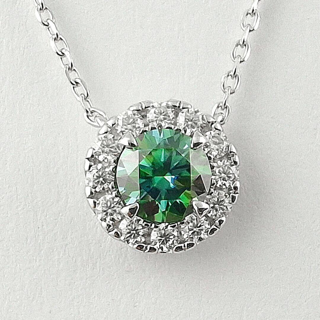 Green Moissanite Sterling Silver Halo Pendant - SOPHYGEMS