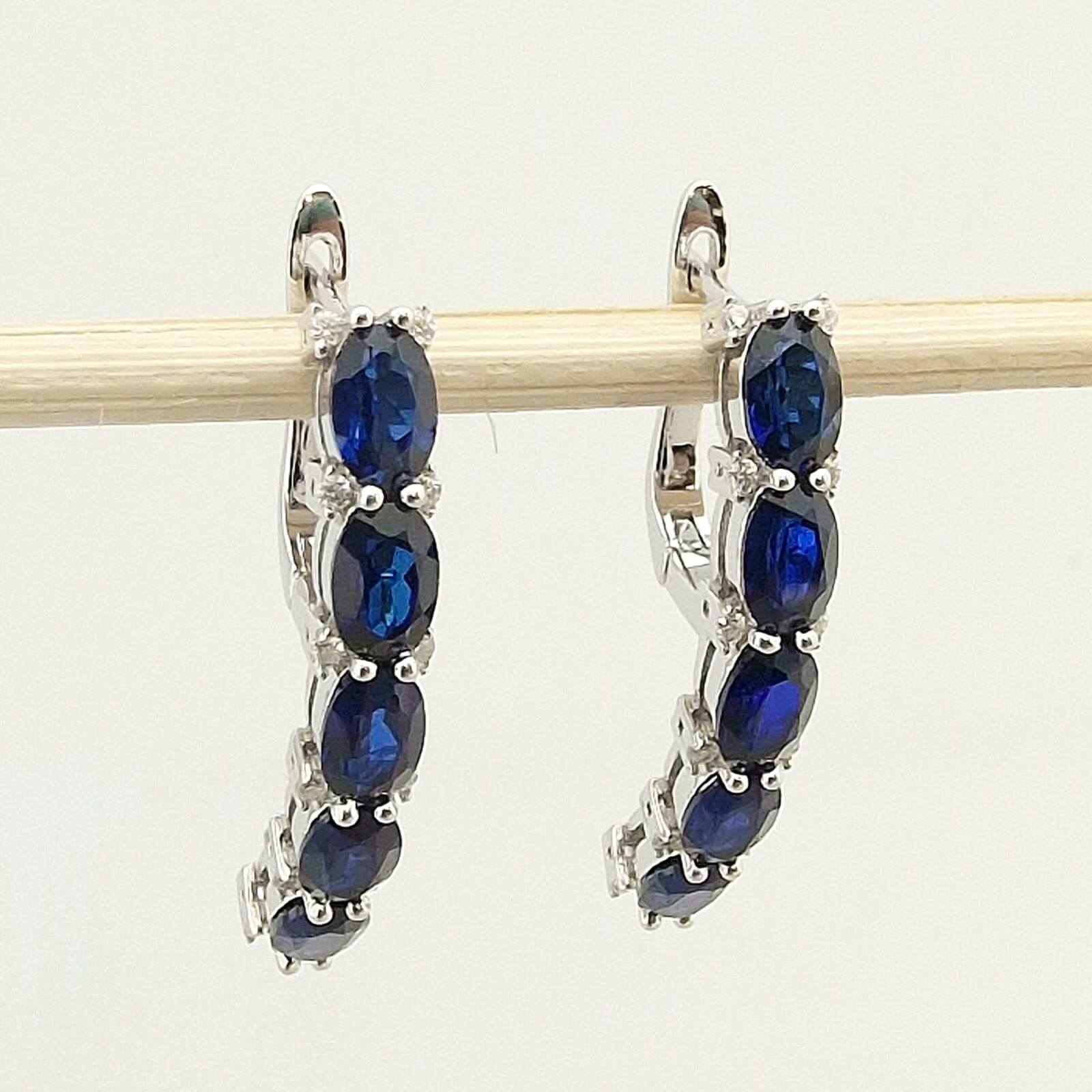 Lab-grown Blue Sapphire Moissanite Silver Earrings - SOPHYGEMS