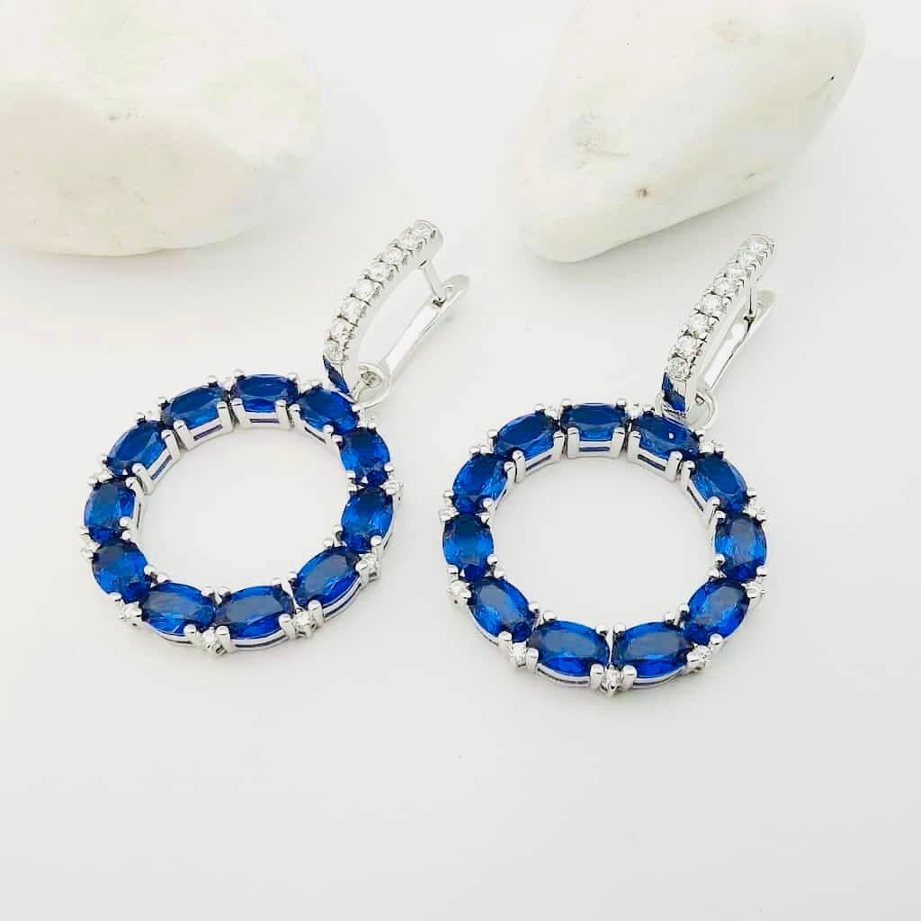 Lab-grown Blue Sapphire Moissanite Silver Earrings - SOPHYGEMS