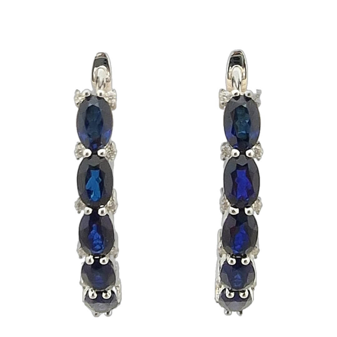 Lab-grown Blue Sapphire Moissanite Silver Earrings - SOPHYGEMS