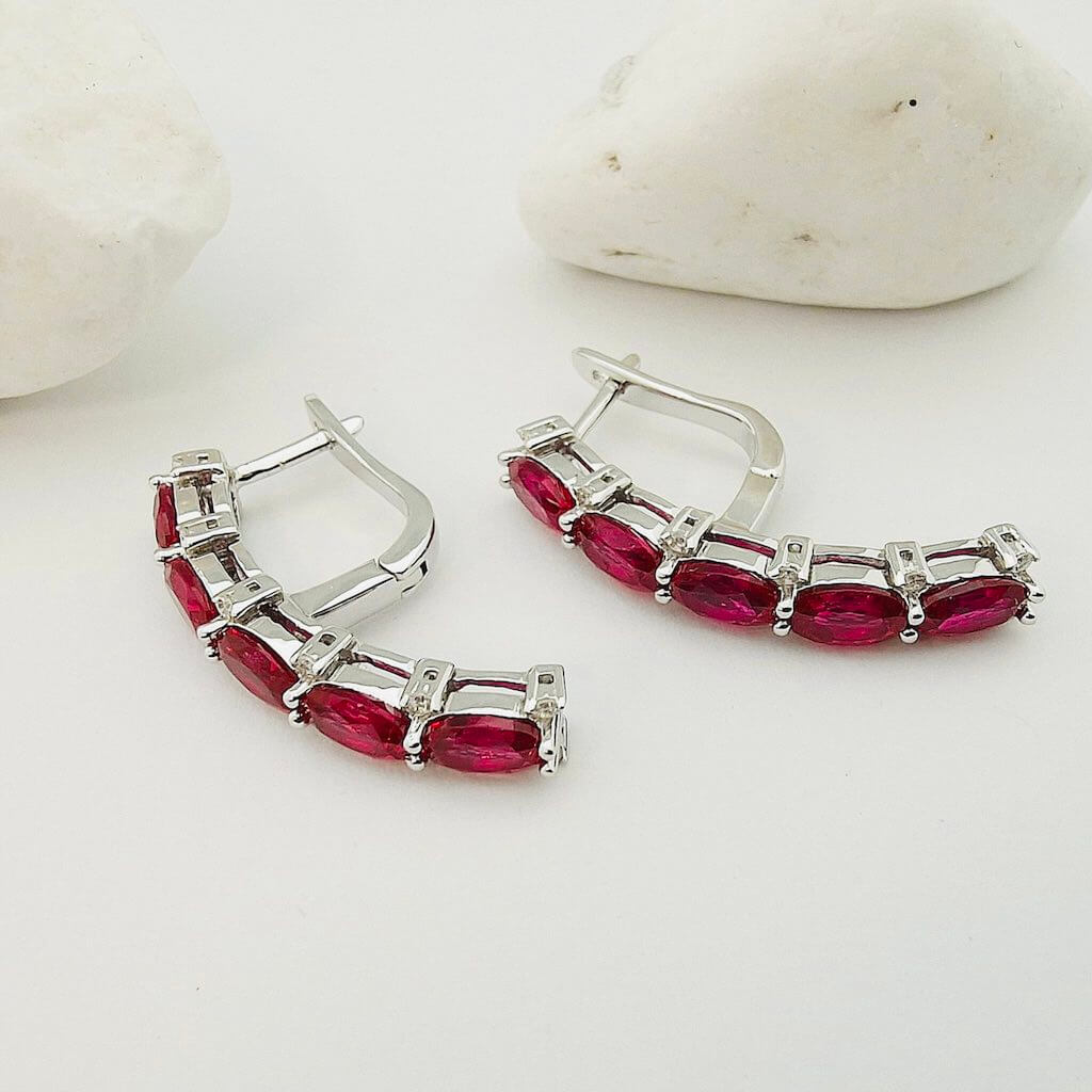 Lab-grown Ruby Moissanite Silver Earrings - SOPHYGEMS