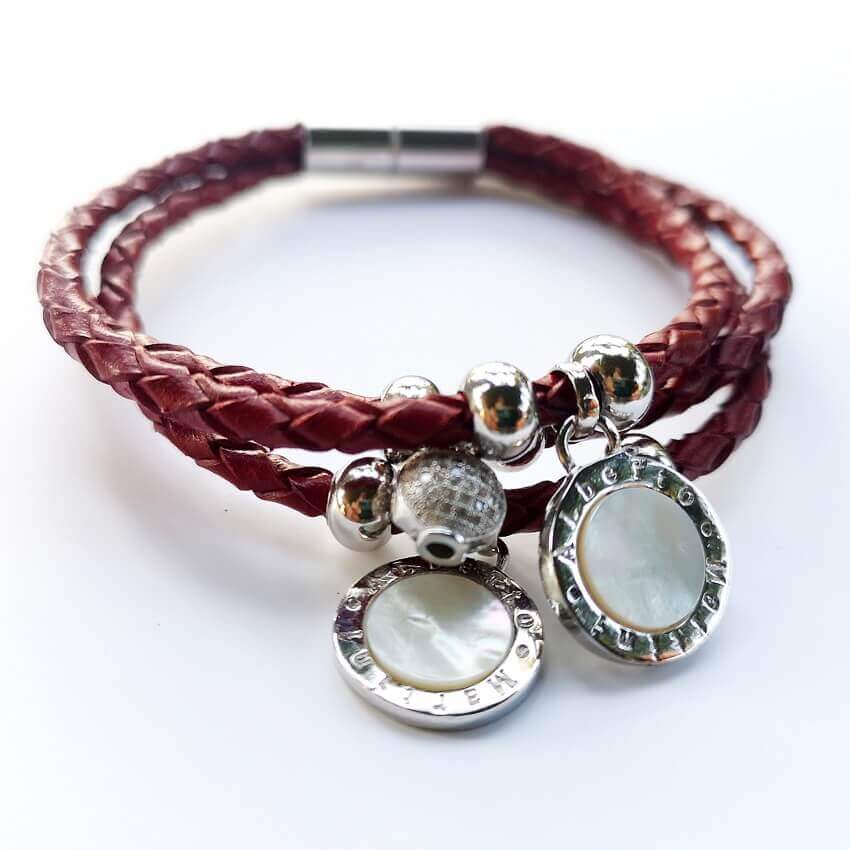 Leather Bracelet Silver 925 & Natural mother-of-pearl - SOPHYGEMS