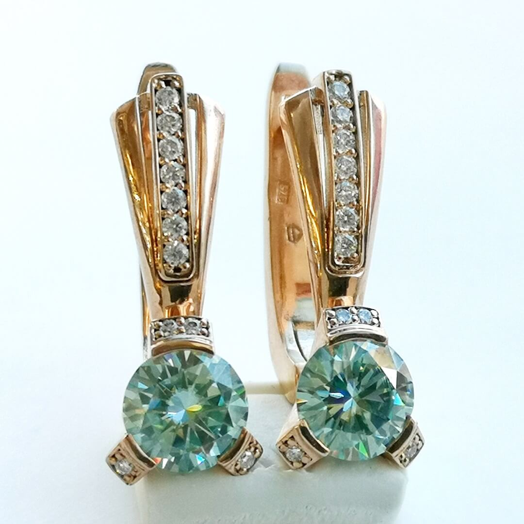 Luxury Gold Earring 1ct Blue and White Moissanites - SOPHYGEMS