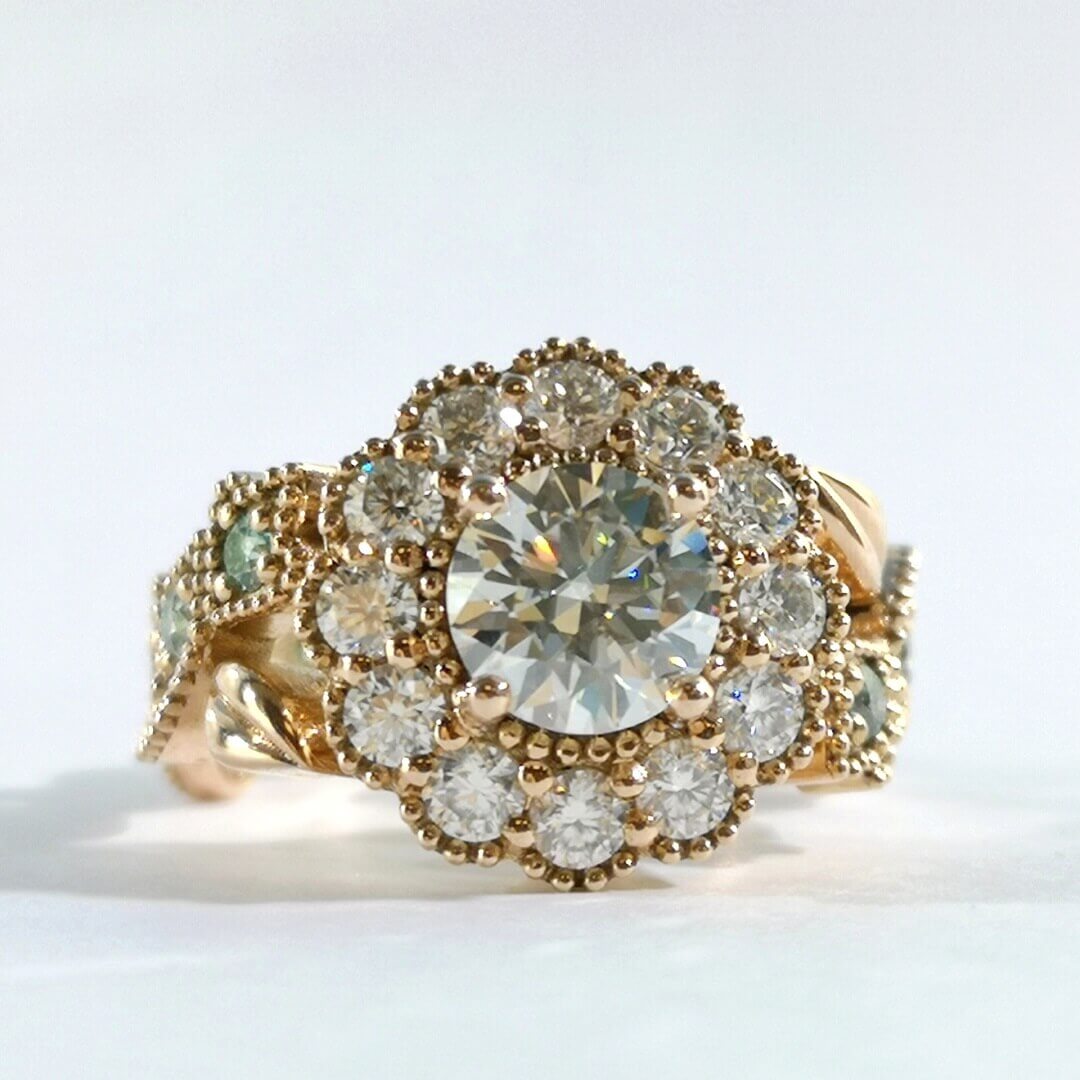 Luxury Gold Ring White and Blue Moissanites - SOPHYGEMS