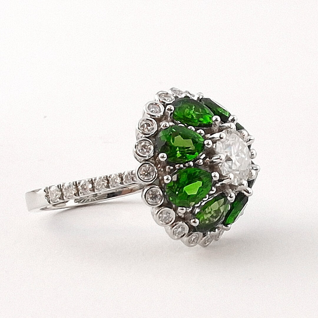 Moissanite Chromdiopside 14K White Gold Ring - SOPHYGEMS