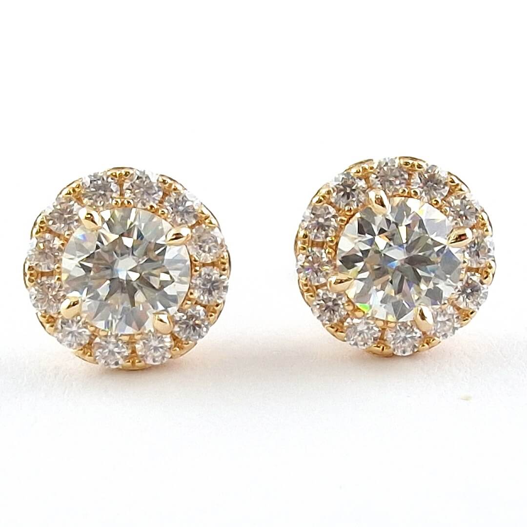 Moissanite Halo Earrings Rose Gold Vermeil 14K - SOPHYGEMS