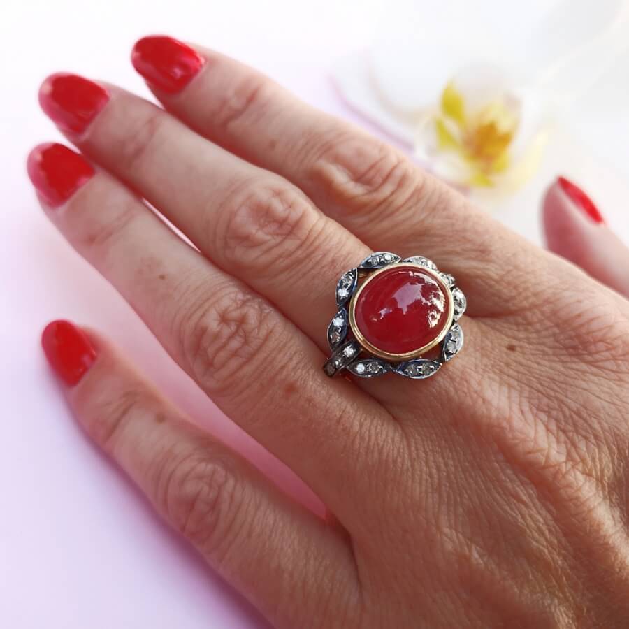 Ruby and Diamonds Gold Ring Art Deco - SOPHYGEMS