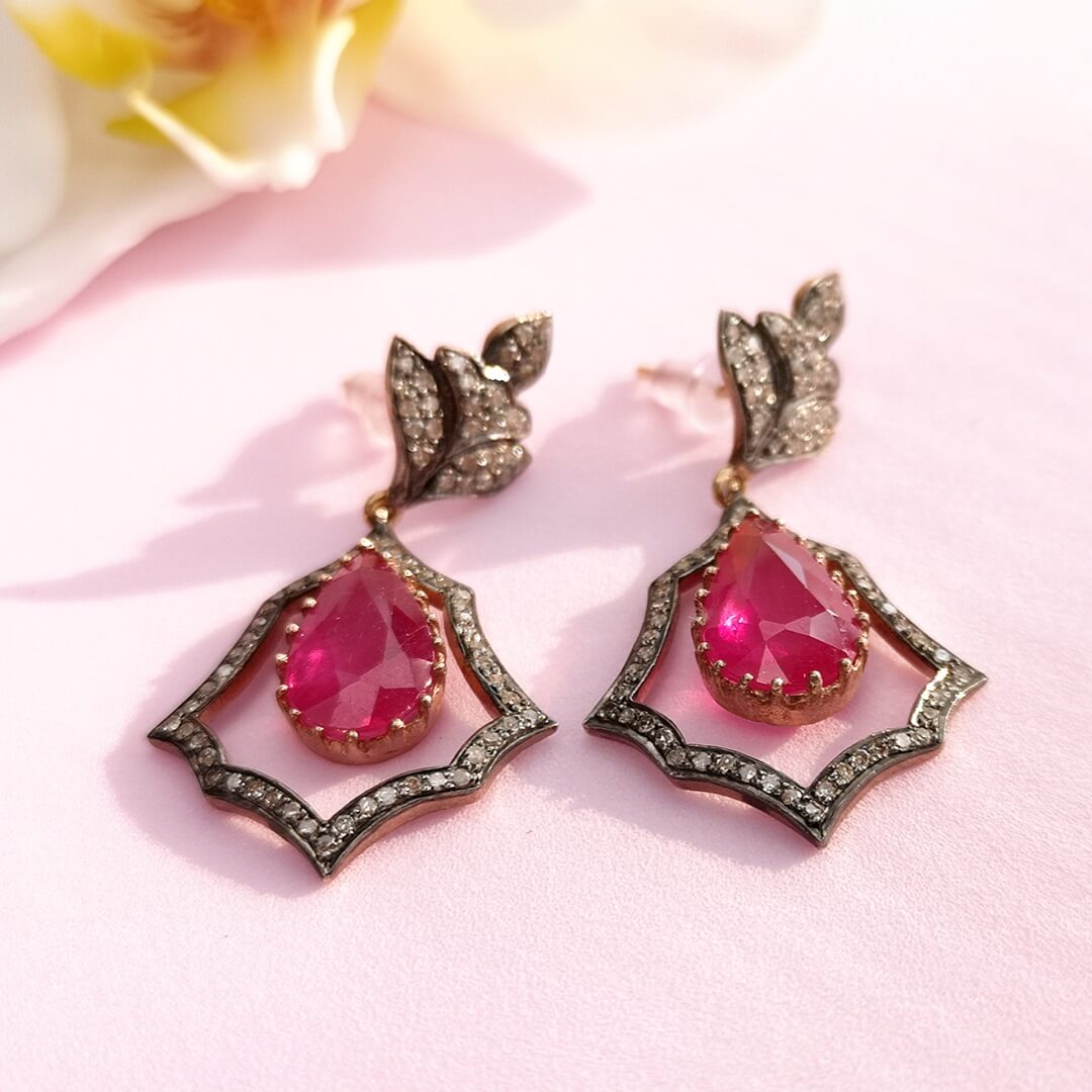 Ruby Diamonds Vintage Gold/Silver Earrings - SOPHYGEMS