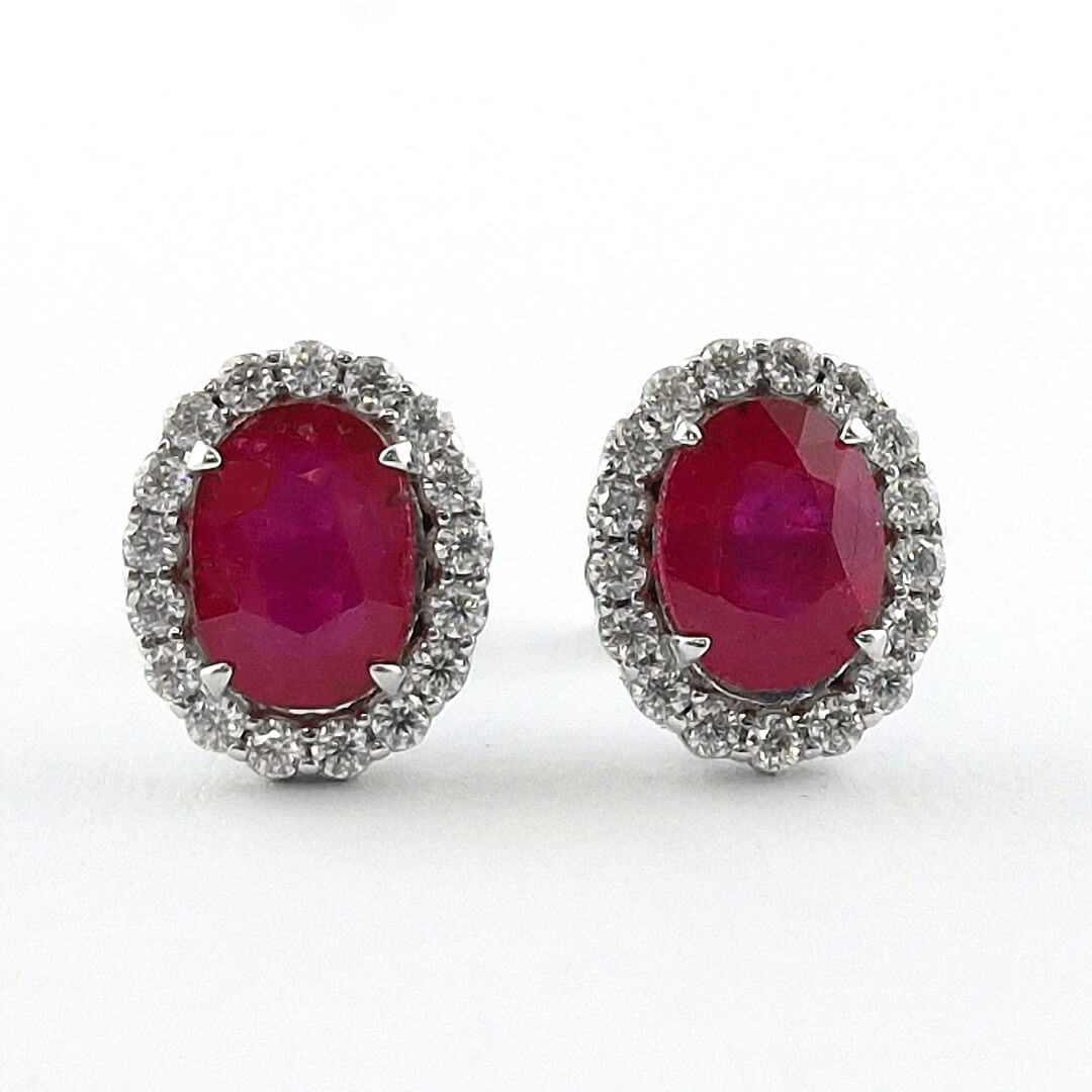 Ruby & Moissanite Halo Earrings 925 Sterling Silver - SOPHYGEMS