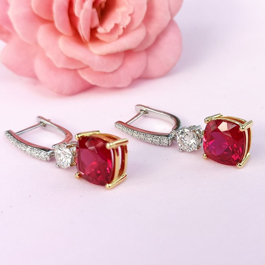 Ruby & Moissanites Fashion Sterling Silver Earrings - SOPHYGEMS