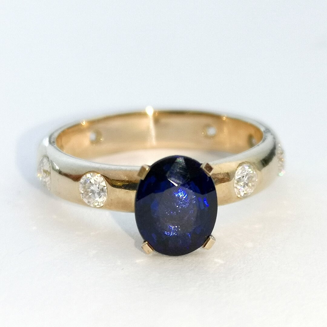 Sapphire and Moissanites Engagement Gold Ring - SOPHYGEMS