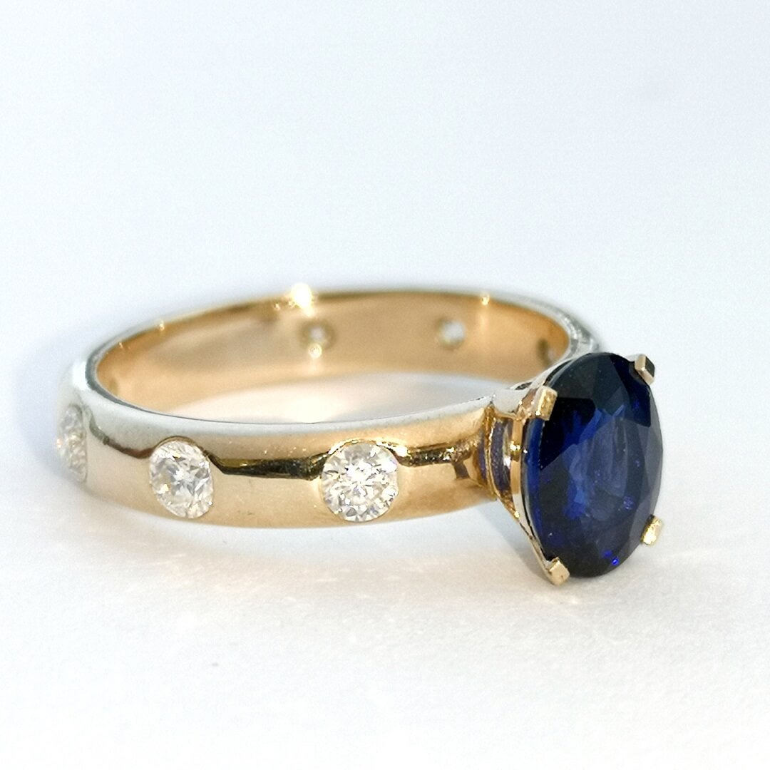 Sapphire and Moissanites Engagement Gold Ring - SOPHYGEMS