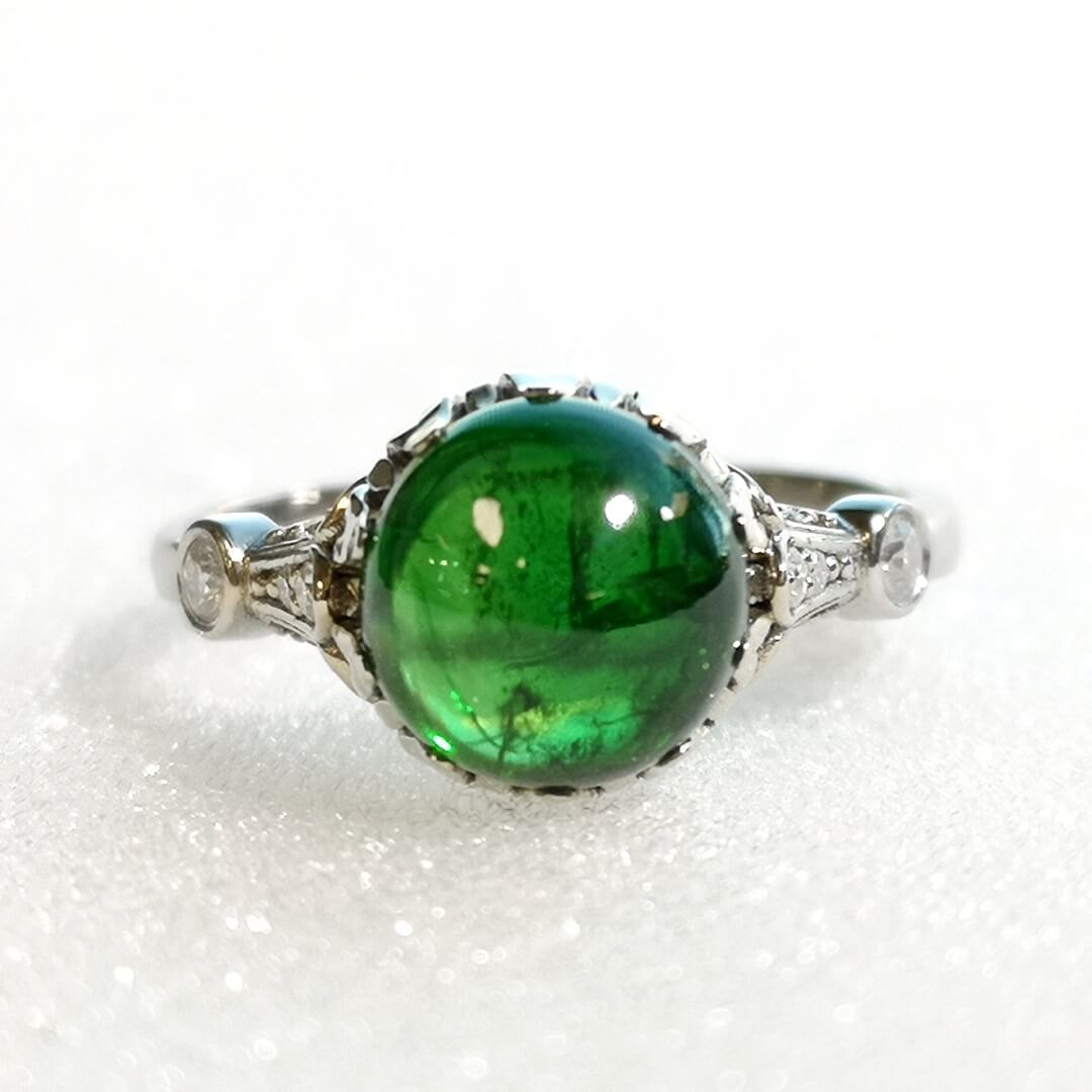 Tsavorite and Diamonds 14K White Gold Ring - SOPHYGEMS