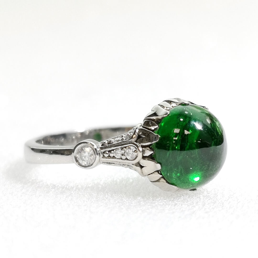 Tsavorite and Diamonds 14K White Gold Ring - SOPHYGEMS