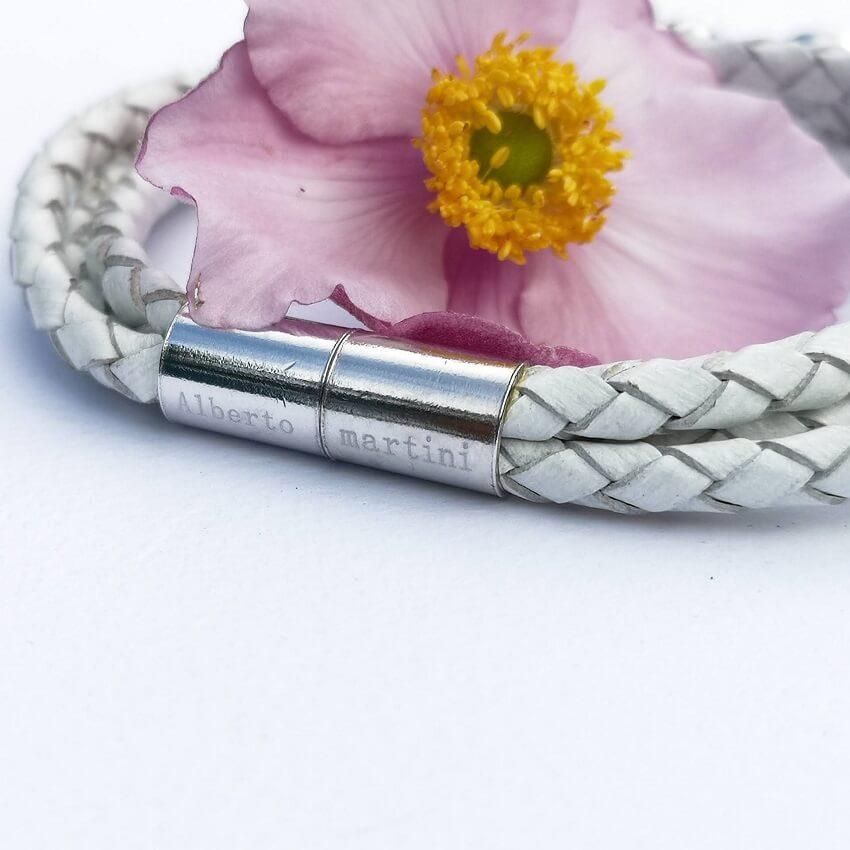 White Leather Bracelet Silver and Natural mother-of-pearl - SOPHYGEMS