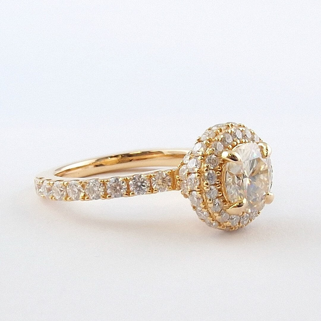 White Moissanite Halo Ring Rose Gold Vermeil 14K - SOPHYGEMS