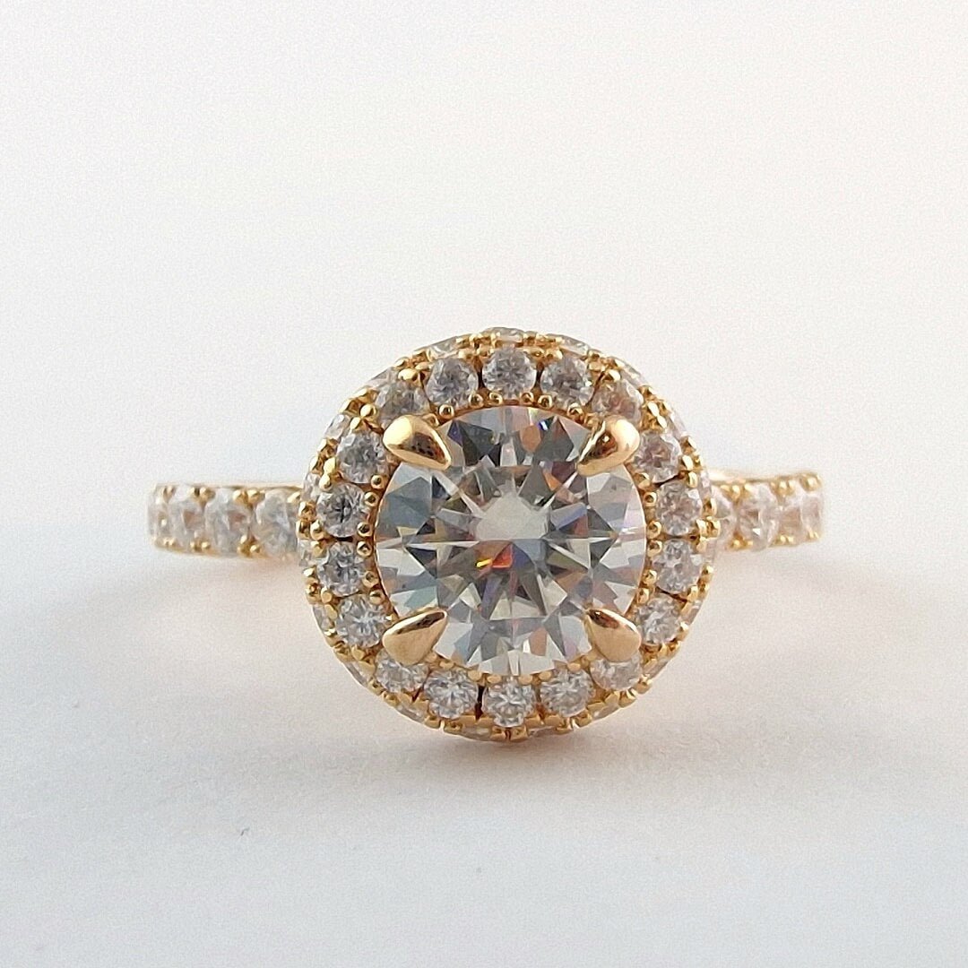 White Moissanite Halo Ring Rose Gold Vermeil 14K - SOPHYGEMS